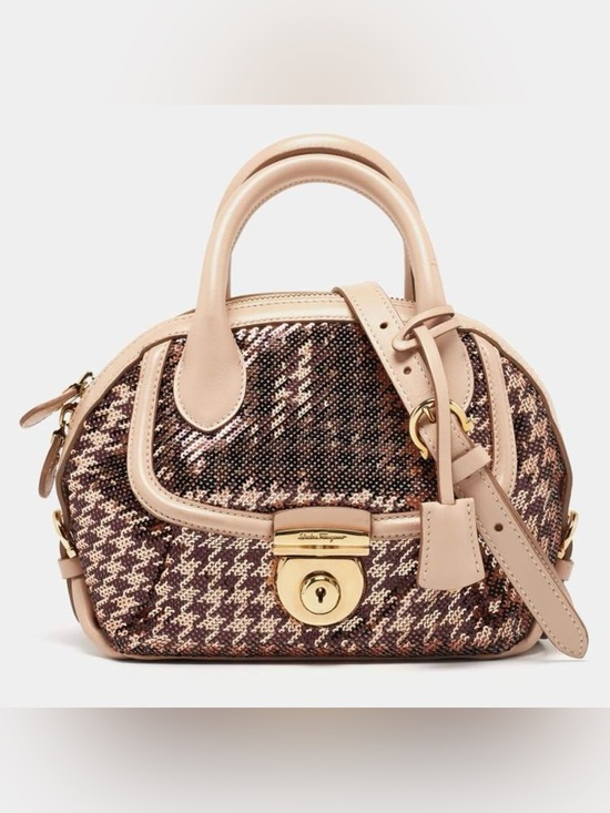 Salvatore Ferragamo Handbags - Salvatore Ferragamo Sequin Houndstooth Fiamma Satchel/Crossbody Bag